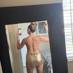 Gold Metallic Chain Mini Skirt